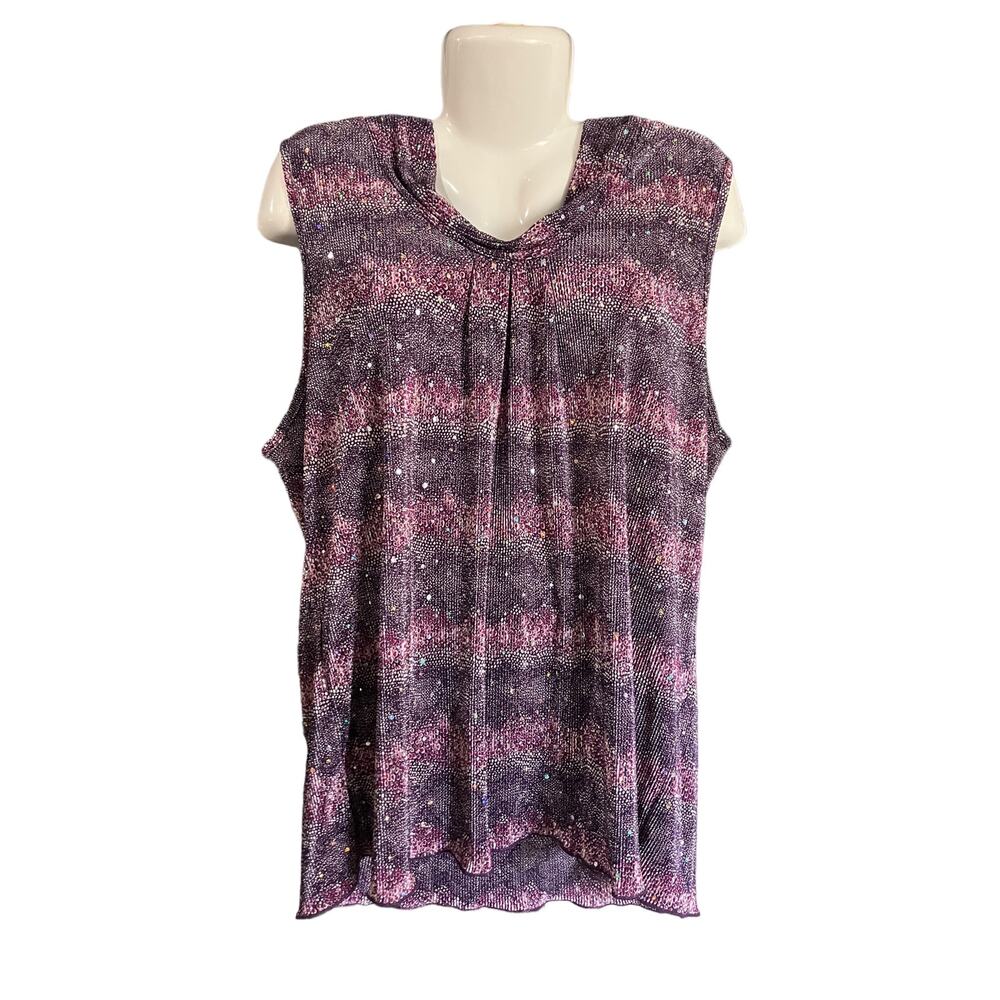 CJ Banks Women's Purple/Pink w/ Rhinestones Sleeveless Mock Neck Top | Size 2X